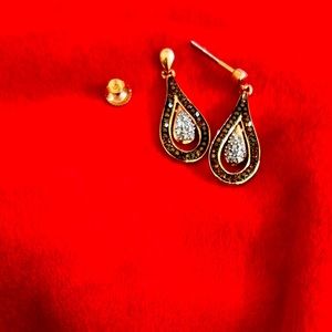 Red and White Diamond Pierced Earrings (set in 14K Rose Gold) w/Screw Back posts